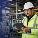 Trabajador de sector industrial revisando IPERC en tablet - Semdria